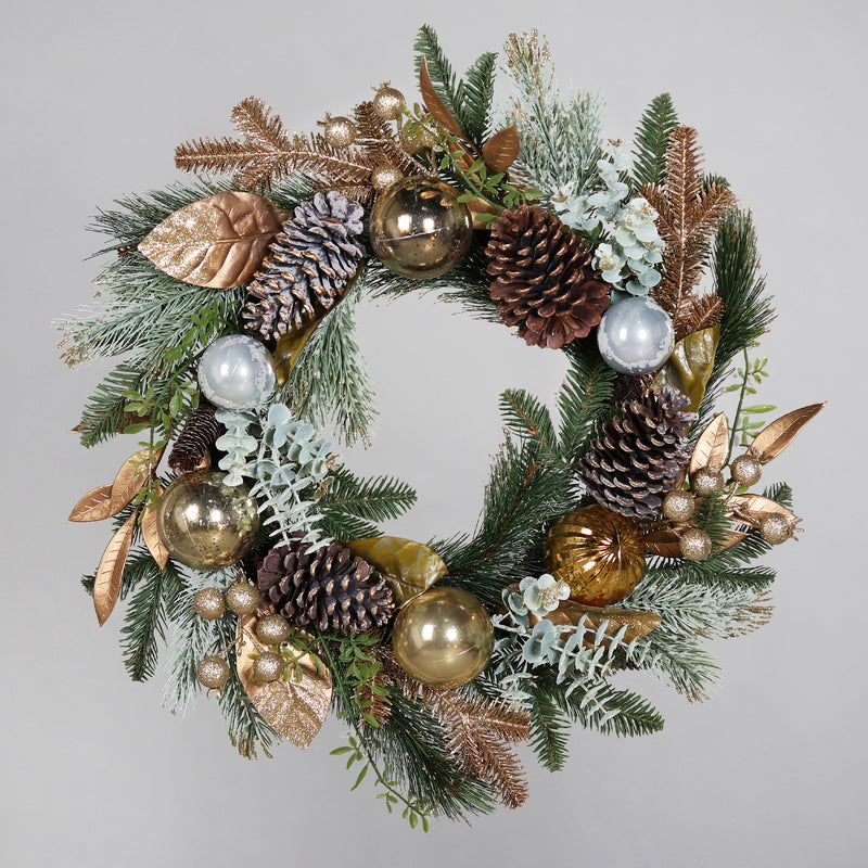 Ghirlanda Pino con Sfere e Pigne Oro e Verde 60 cm