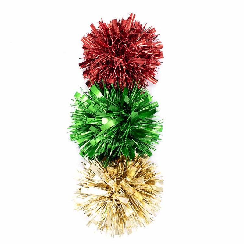 Chiudipacco Stella Pom Pon Rosso, Verde e Oro 12,5 x 7 cm