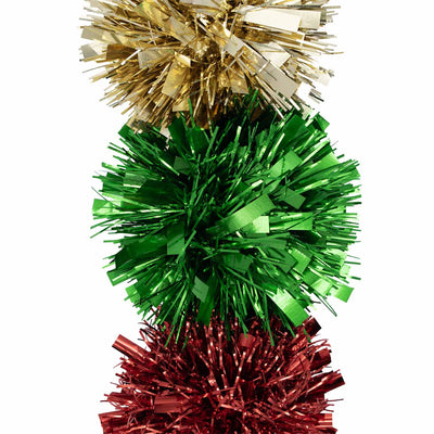 Chiudipacco Stella Pom Pon Rosso, Verde e Oro 12,5 x 7 cm