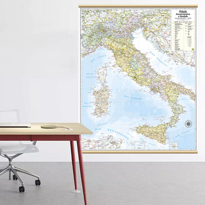 Cartina Murale Italia Amministrativa e Stradale 67 x 85 cm