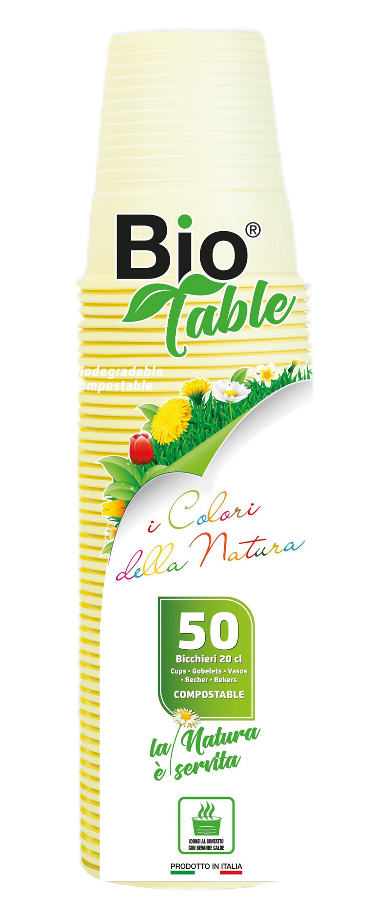 Bicchieri 100% Biocompostabili in Bioplastica Giallo 200 cc - 50 pezzi