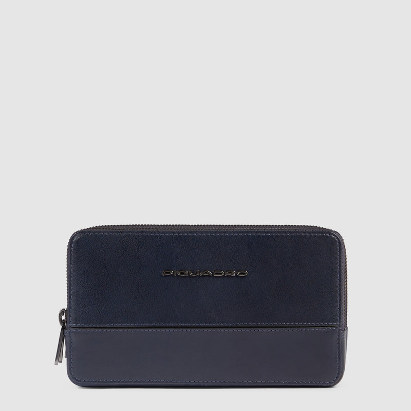 Astuccio Pochette Piquadro New Classic in Pelle a 3 Cerniere con Tracolla Removibile Blu