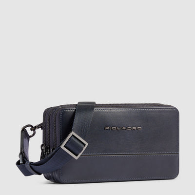 Astuccio Pochette Piquadro New Classic in Pelle a 3 Cerniere con Tracolla Removibile Blu