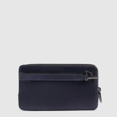 Astuccio Pochette Piquadro New Classic in Pelle a 3 Cerniere con Tracolla Removibile Blu