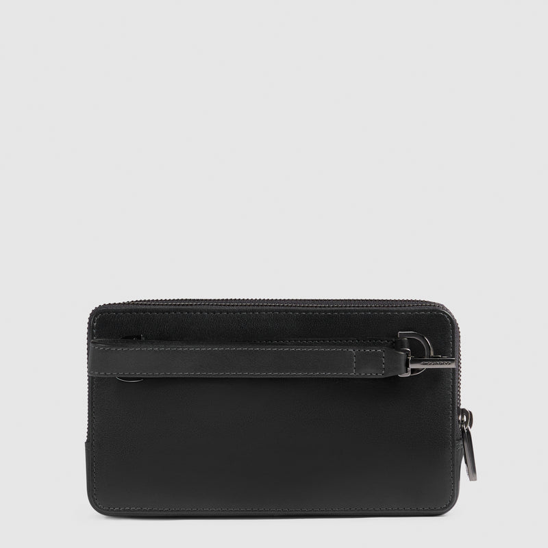 Astuccio Pochette Piquadro New Classic in Pelle a 3 Cerniere con Tracolla Removibile Nero