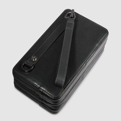 Astuccio Pochette Piquadro New Classic in Pelle a 3 Cerniere con Tracolla Removibile Nero