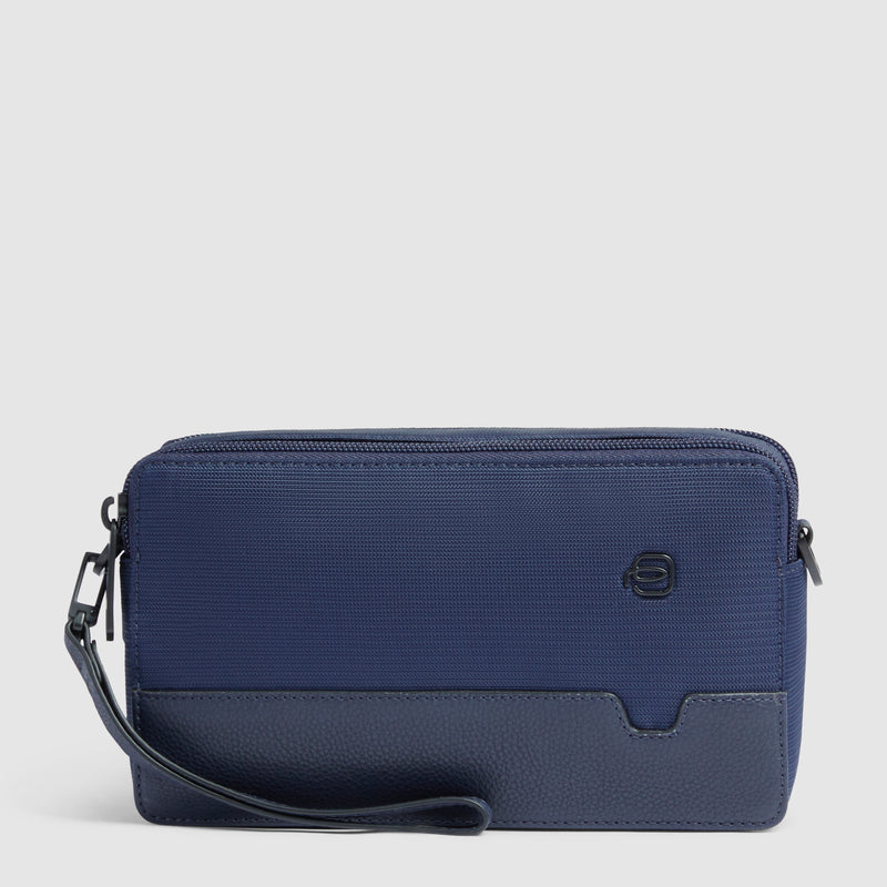 Pochette da Uomo Piquadro Marcel in Pelle e Tessuto con Doppio Scomparto Blu