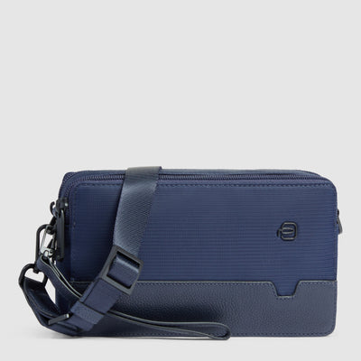 Pochette da Uomo Piquadro Marcel in Pelle e Tessuto con Doppio Scomparto Blu