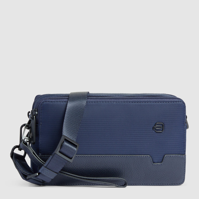 Pochette da Uomo Piquadro Marcel in Pelle e Tessuto con Doppio Scomparto Blu
