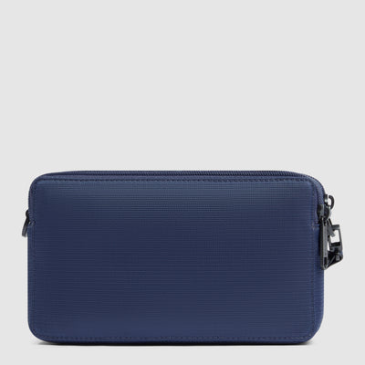 Pochette da Uomo Piquadro Marcel in Pelle e Tessuto con Doppio Scomparto Blu