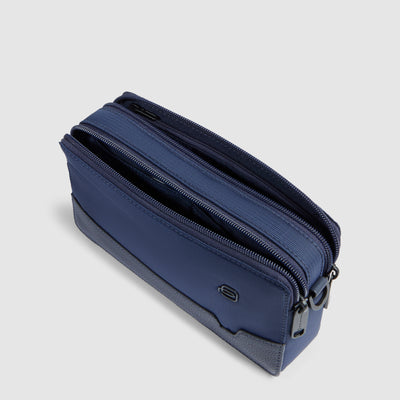 Pochette da Uomo Piquadro Marcel in Pelle e Tessuto con Doppio Scomparto Blu