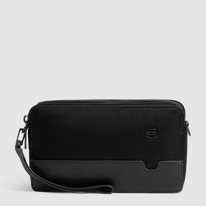 Pochette da Uomo Piquadro Marcel in Pelle e Tessuto con Doppio Scomparto Nero
