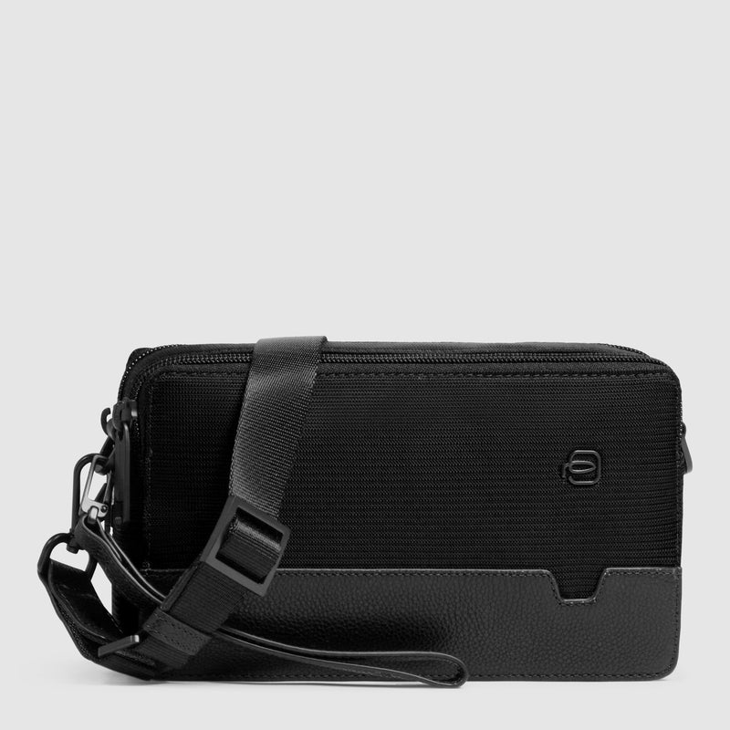 Pochette da Uomo Piquadro Marcel in Pelle e Tessuto con Doppio Scomparto Nero