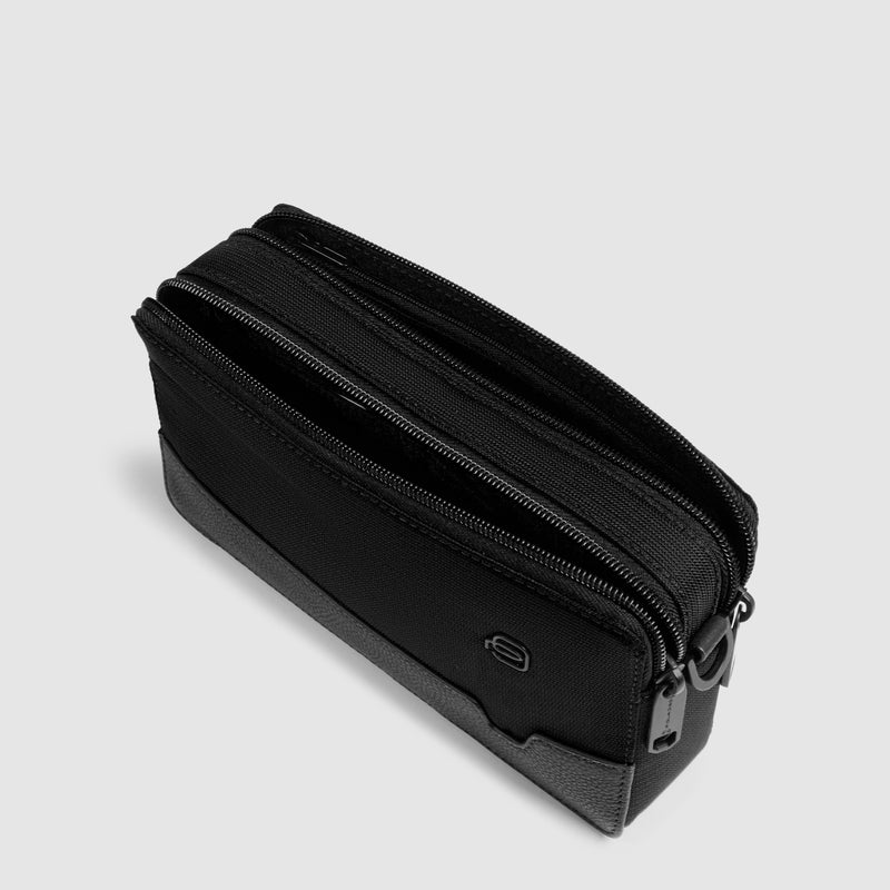 Pochette da Uomo Piquadro Marcel in Pelle e Tessuto con Doppio Scomparto Nero