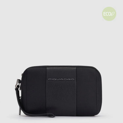 Pochette da Uomo Piquadro Modus Organizzata a 2 Scomparti in Tessuto Riciclato e Pelle Nero