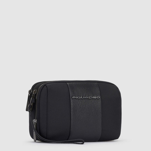 Pochette da Uomo Piquadro Modus Organizzata a 2 Scomparti in Tessuto Riciclato e Pelle Nero