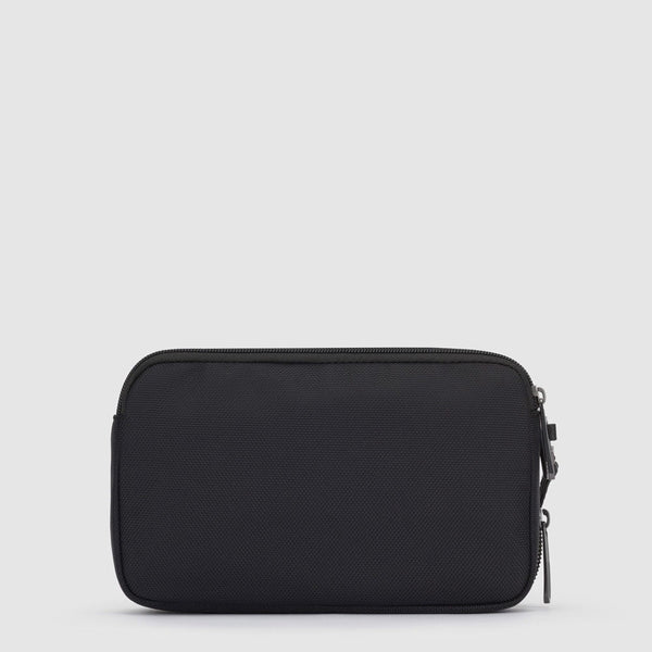 Pochette da Uomo Piquadro Modus Organizzata a 2 Scomparti in Tessuto Riciclato e Pelle Nero