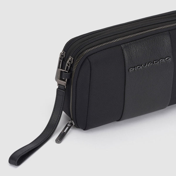 Pochette da Uomo Piquadro Modus Organizzata a 2 Scomparti in Tessuto Riciclato e Pelle Nero