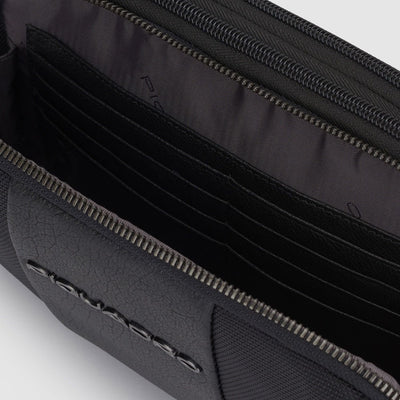 Pochette da Uomo Piquadro Modus Organizzata a 2 Scomparti in Tessuto Riciclato e Pelle Nero