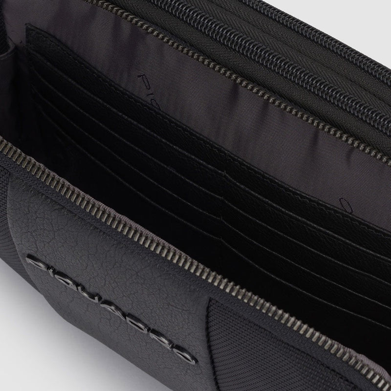 Pochette da Uomo Piquadro Modus Organizzata a 2 Scomparti in Tessuto Riciclato e Pelle Nero