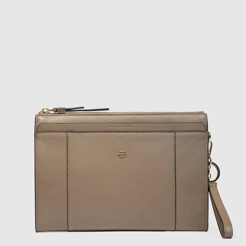 Pouch in Pelle Piquadro Circle Porta iPad®mini Tortora