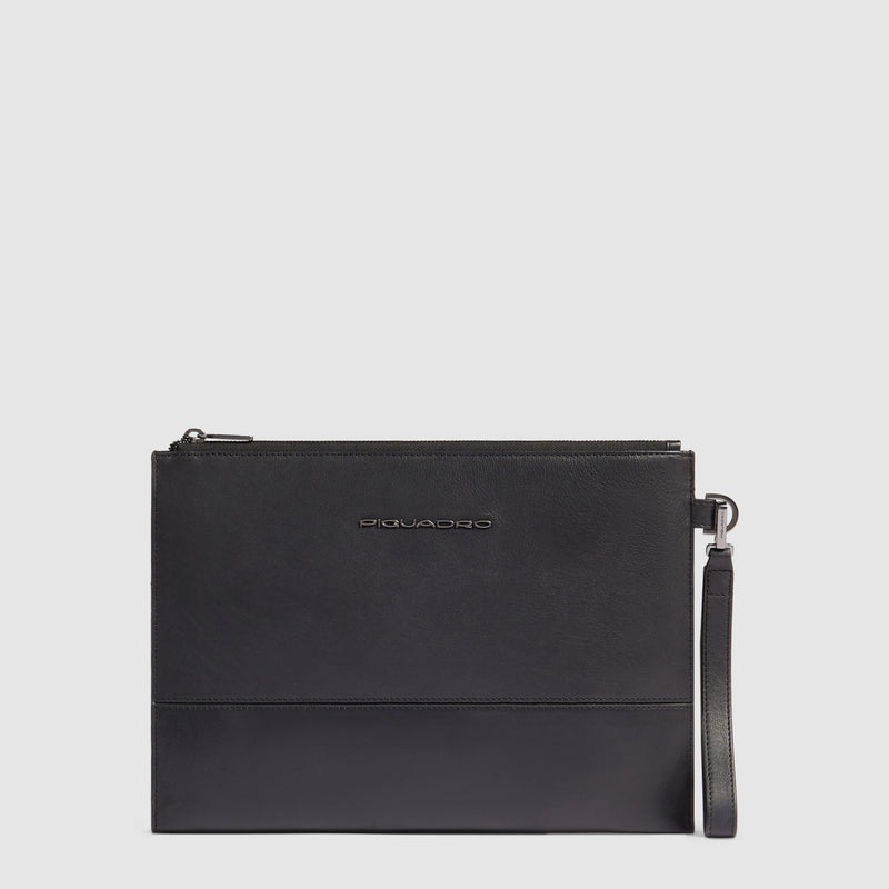 Pochette Piatta Piquadro New Classic in Pelle con Manico Removibile e Porta iPad® 11" Nero