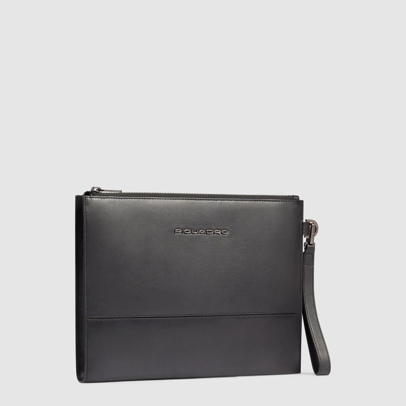 Pochette Piatta Piquadro New Classic in Pelle con Manico Removibile e Porta iPad® 11" Nero