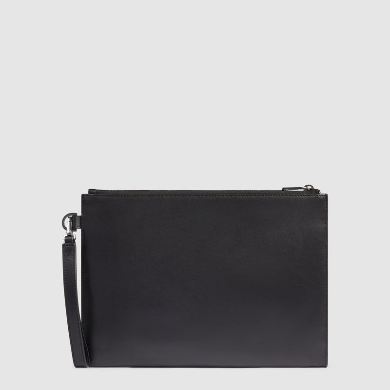 Pochette Piatta Piquadro New Classic in Pelle con Manico Removibile e Porta iPad® 11" Nero