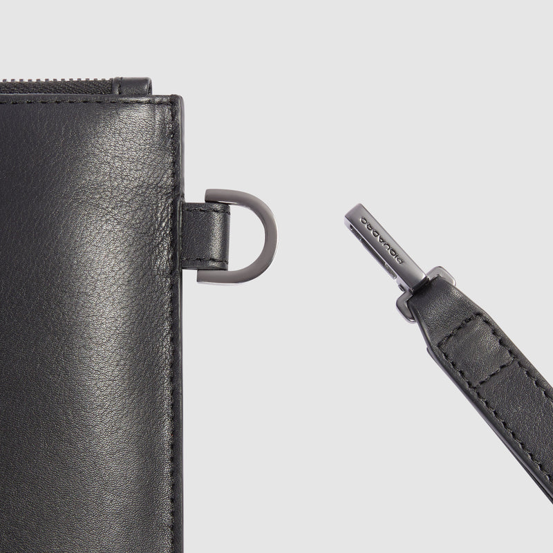 Pochette Piatta Piquadro New Classic in Pelle con Manico Removibile e Porta iPad® 11" Nero