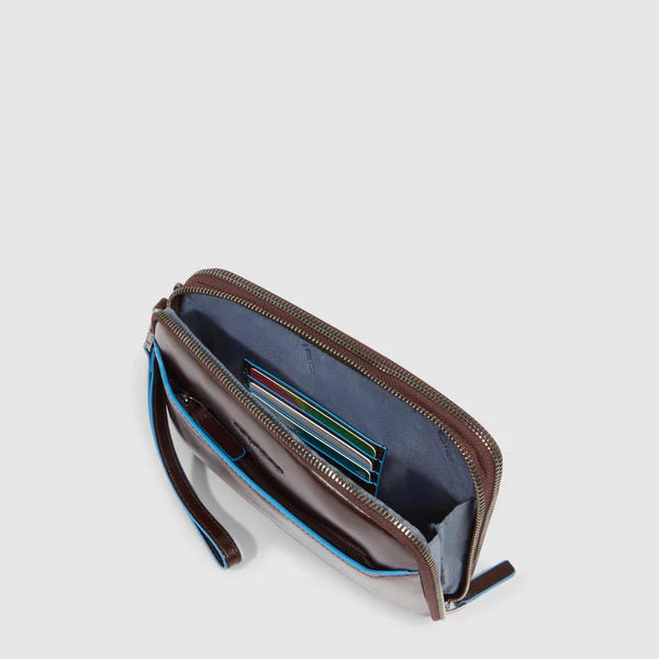 Pochette da Uomo Piquadro Blue Square in Pelle con Polsiera Mogano