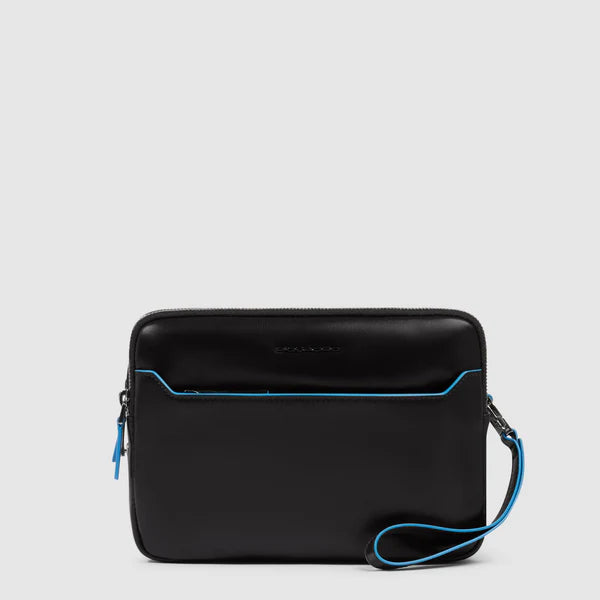 Pochette da Uomo Piquadro Blue Square in Pelle con Chiusura con Impronta Digitale e Porta iPad®mini Nero