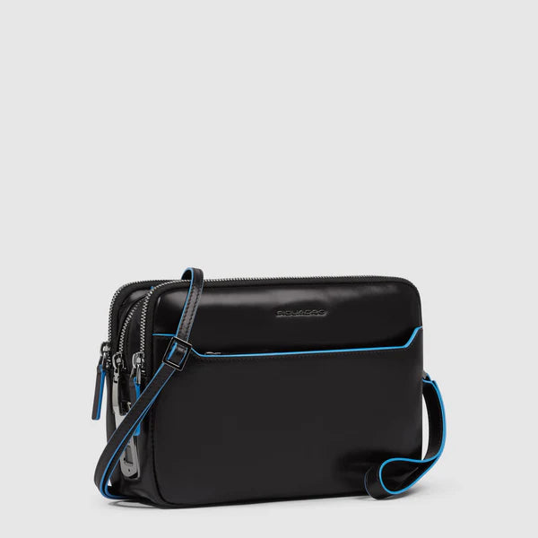 Pochette da Uomo Piquadro Blue Square in Pelle con Chiusura con Impronta Digitale e Porta iPad®mini Nero