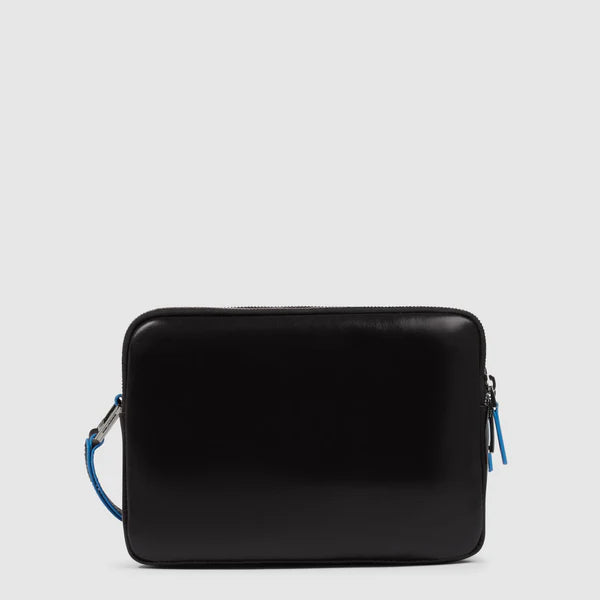 Pochette da Uomo Piquadro Blue Square in Pelle con Chiusura con Impronta Digitale e Porta iPad®mini Nero