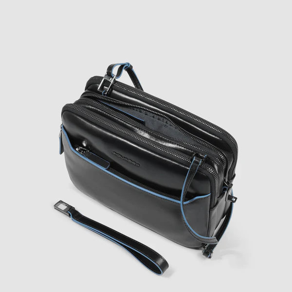 Pochette da Uomo Piquadro Blue Square in Pelle con Chiusura con Impronta Digitale e Porta iPad®mini Nero