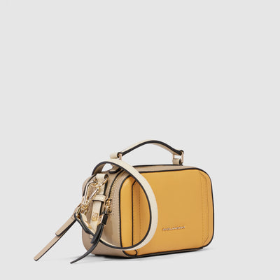 Tracolla Camera Case Piquadro Circle in Pelle con Manico Giallo e Beige