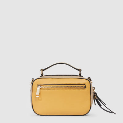 Tracolla Camera Case Piquadro Circle in Pelle con Manico Giallo e Beige
