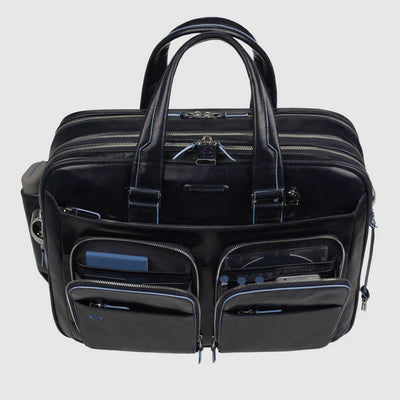 Cartella Espandibile Piquadro Blue Square in Pelle con Porta PC 15'' Nero
