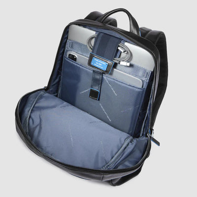 Zainetto Piquadro Blue Square in Pelle con Porta PC 14,'' e porta iPad®Pro 11'' Blue Square Nero