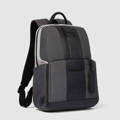 Zaino Piccolo Piquadro Porta PC 14" in Pelle e Tessuto Riciclato Brief 2 Grigio e Nero