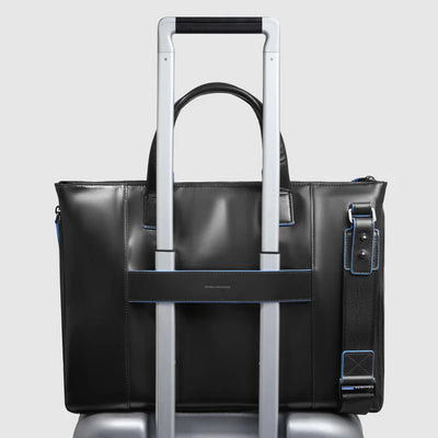 Cartellina Sottile Espandibile Piquadro Blue Square in Pelle a 2 Manici con Porta PC 15,6'' Nero