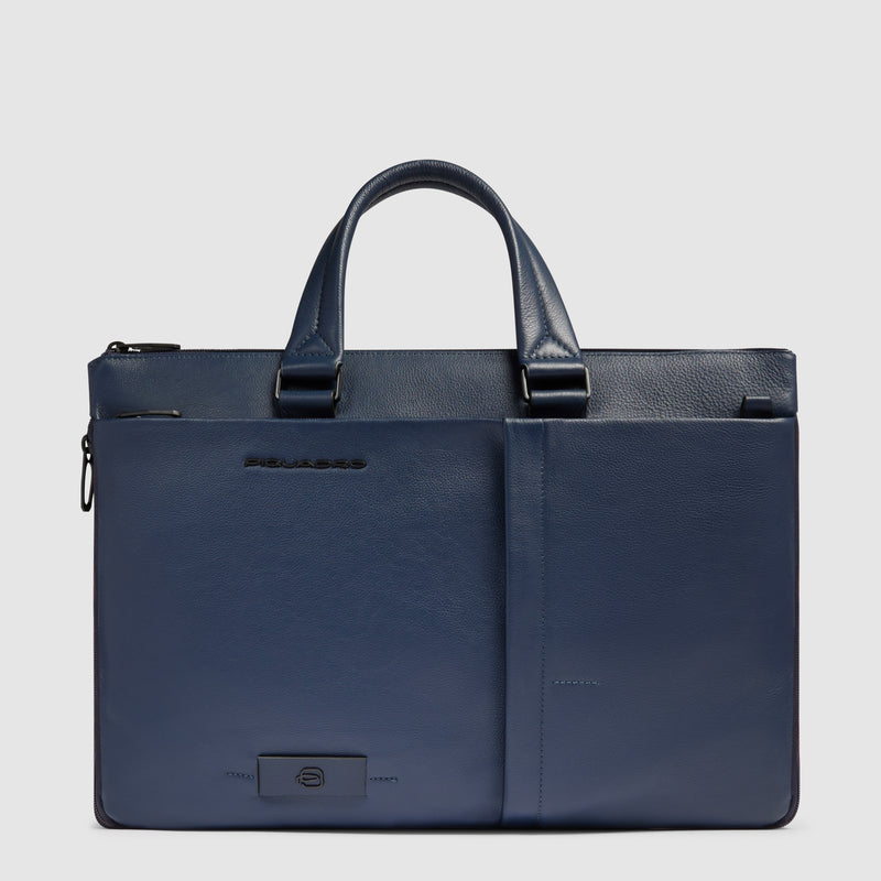 Borsa Briefcase Piquadro Russel in Pelle con Porta PC e iPad® 12,9" con 3 Manici e Unico Comparto Blu