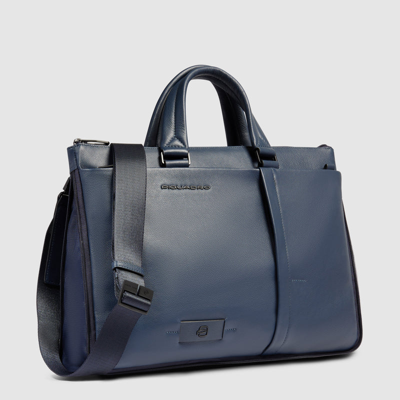 Borsa Briefcase Piquadro Russel in Pelle con Porta PC e iPad® 12,9" con 3 Manici e Unico Comparto Blu