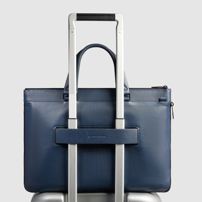 Borsa Briefcase Piquadro Russel in Pelle con Porta PC e iPad® 12,9" con 3 Manici e Unico Comparto Blu