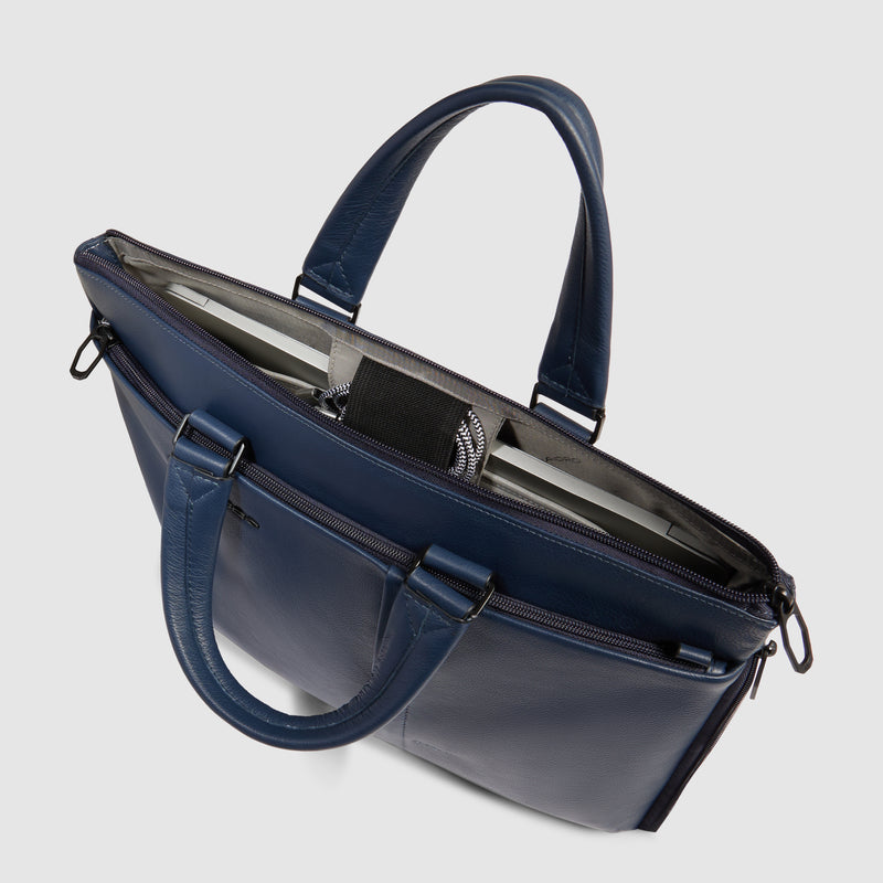Borsa Briefcase Piquadro Russel in Pelle con Porta PC e iPad® 12,9" con 3 Manici e Unico Comparto Blu