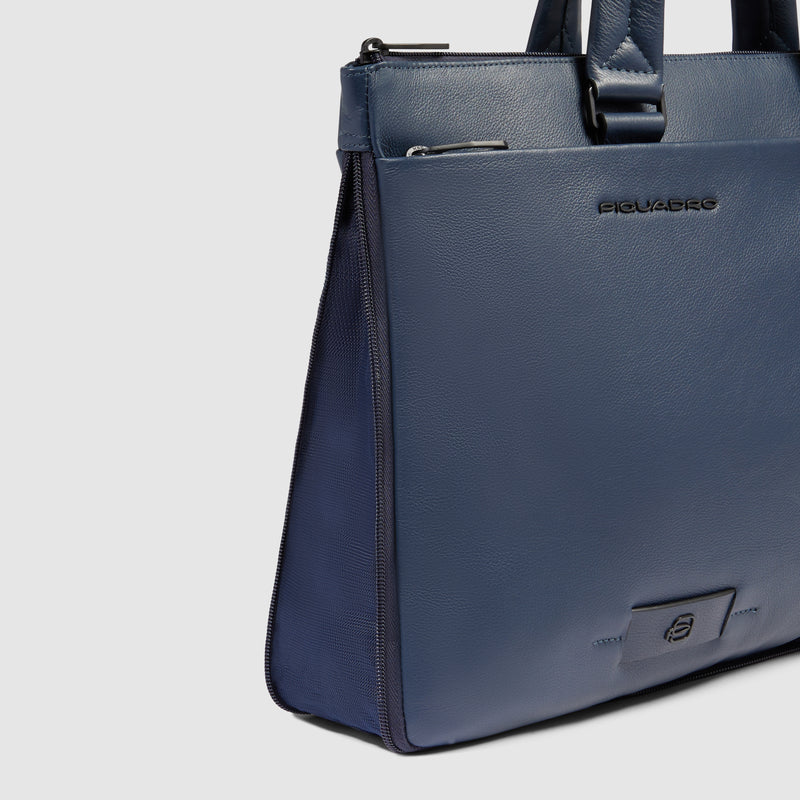 Borsa Briefcase Piquadro Russel in Pelle con Porta PC e iPad® 12,9" con 3 Manici e Unico Comparto Blu