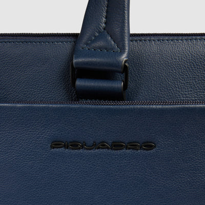 Borsa Briefcase Piquadro Russel in Pelle con Porta PC e iPad® 12,9" con 3 Manici e Unico Comparto Blu