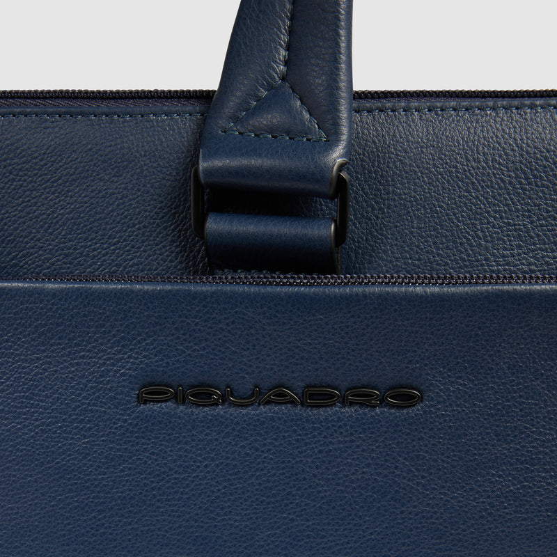 Borsa Briefcase Piquadro Russel in Pelle con Porta PC e iPad® 12,9" con 3 Manici e Unico Comparto Blu