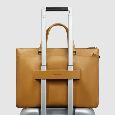Borsa Briefcase Piquadro Russel in Pelle con Porta PC e iPad® 12,9" con 3 Manici e Unico Comparto Giallo