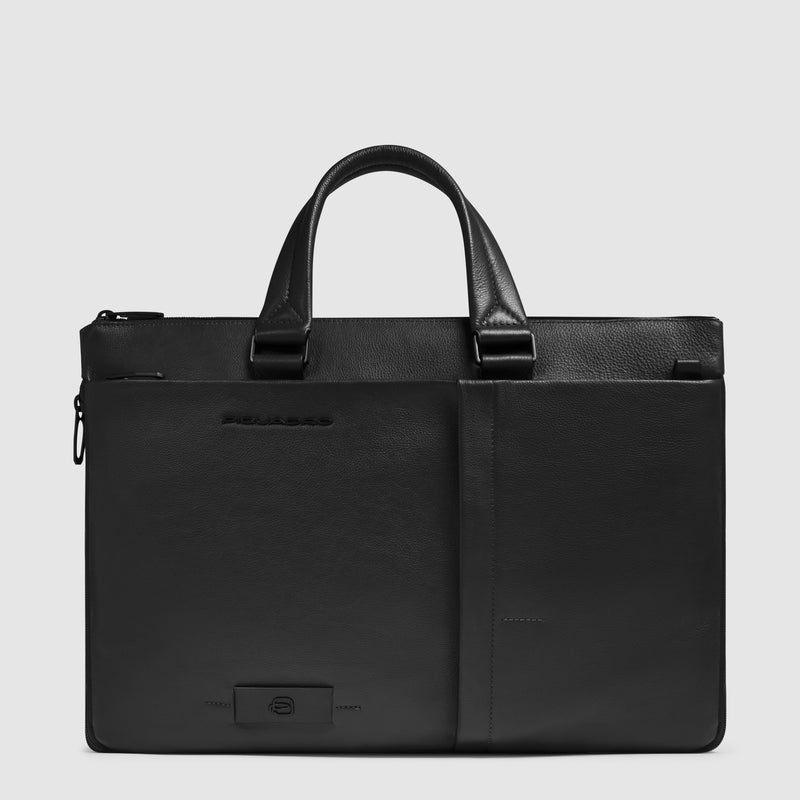 Borsa Briefcase Piquadro Russel in Pelle con Porta PC e iPad® 12,9" con 3 Manici e Unico Comparto Nero