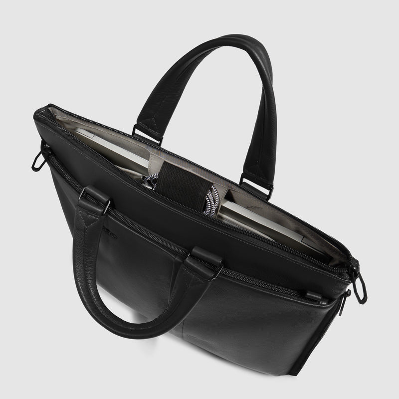 Borsa Briefcase Piquadro Russel in Pelle con Porta PC e iPad® 12,9" con 3 Manici e Unico Comparto Nero
